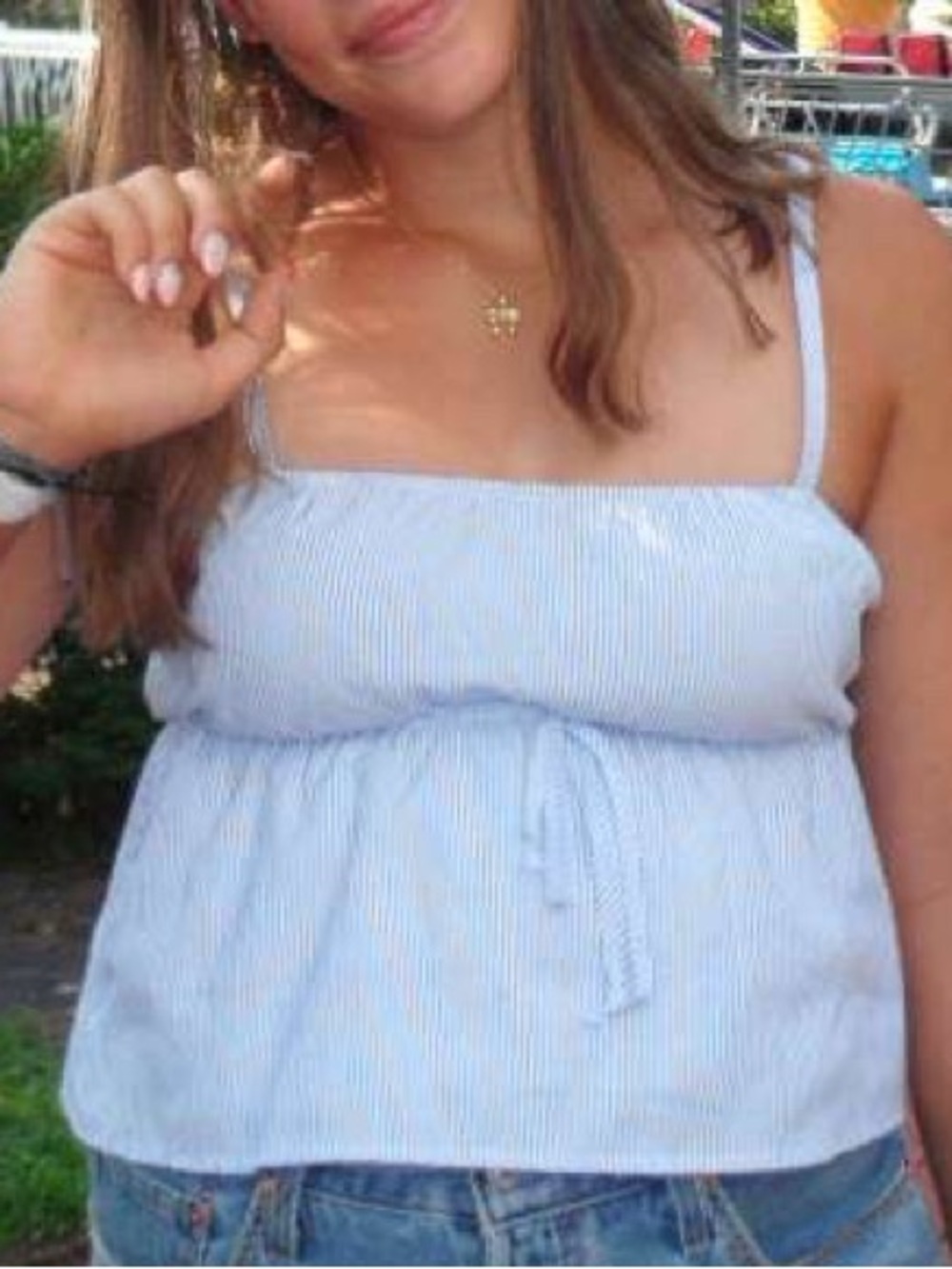 Your Favorite by Pacsun Light Blue Pinstripe Top - Picture 4 of 4